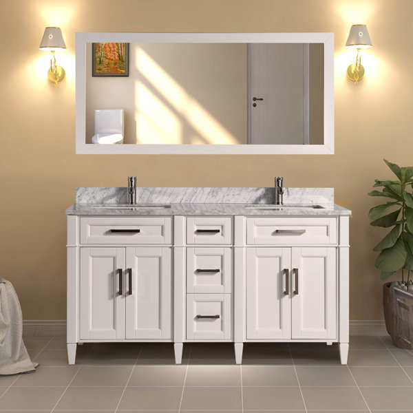 Gracie Oaks Monadnock 60" Double Bathroom Vanity Set with Mirror